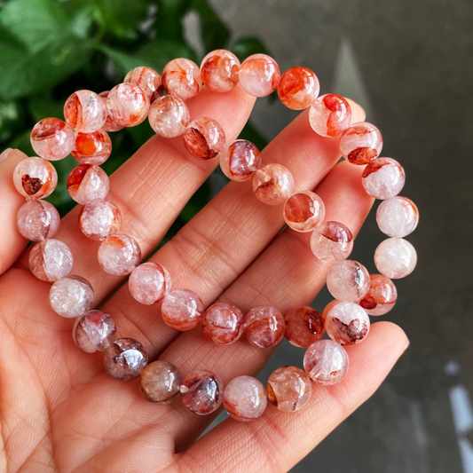 8.5mm 2pcs Natural Red Gelatinous Phantom Quartz Stretch Crystal Bracelet