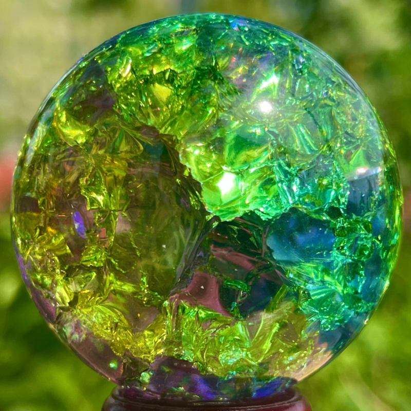 168G Natural Titanium Rainbow Quartz sphere Crystal ball Healing