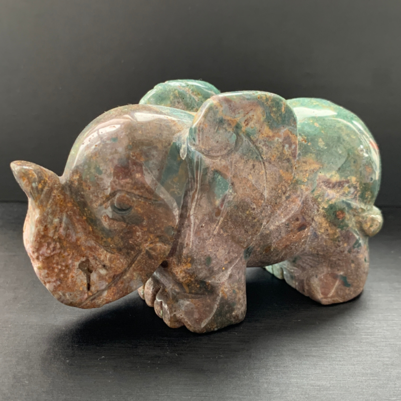 438GNatural Ocean Jasper Quartz Carved Elephant Skull Crystal Reiki Healing Gemstone