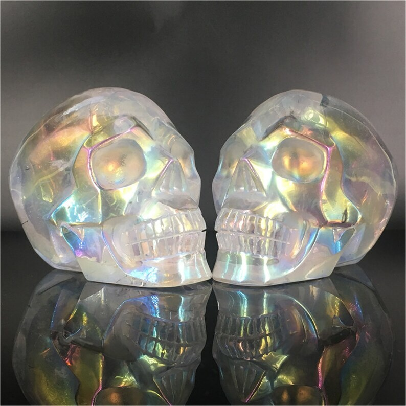 Rainbow Titanium Aura Clear Melting Stone Skull Reiki Heal Skull Gifts 1pc