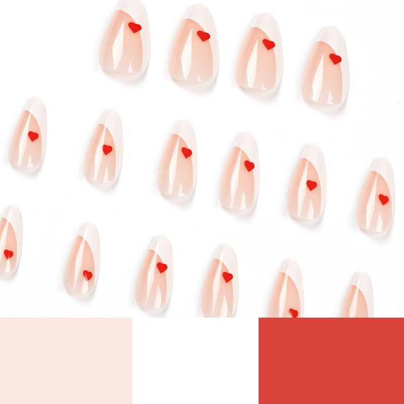 24pcs Minimalist French Heart False Nail Almond Press on Nail for Nail Art