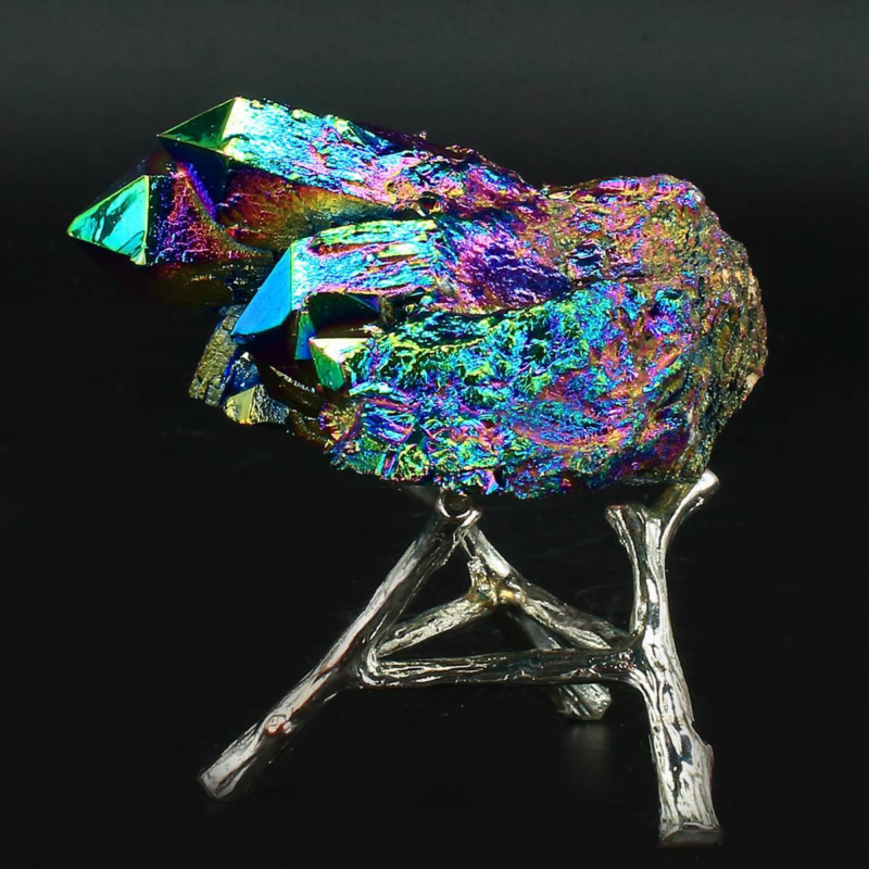 198g Colourful Crystal Cluster Quartz Mineral Specimen Decoration Electroplate
