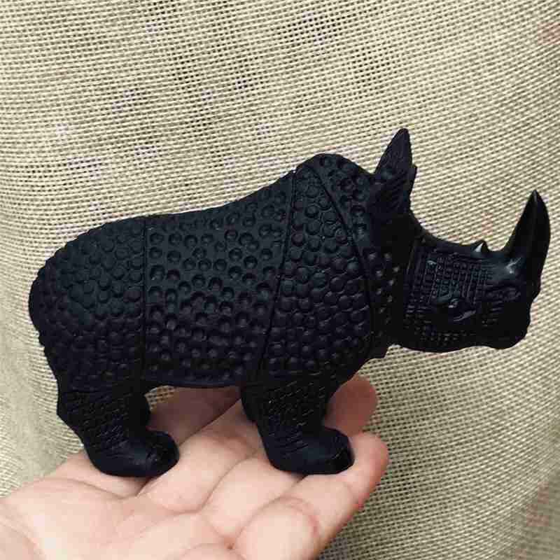 0.33kg Natural obsidian rhinoceros carved Quartz Crystal skull Healing