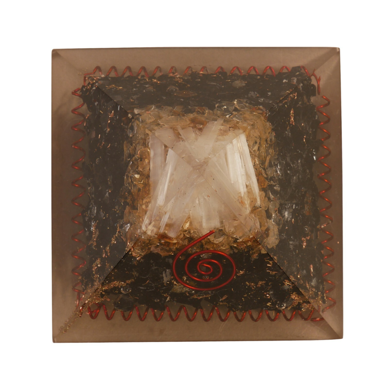 Tourmaline & Selenite Stone Orgone Pyramid Orgonite Generator Free Shipping