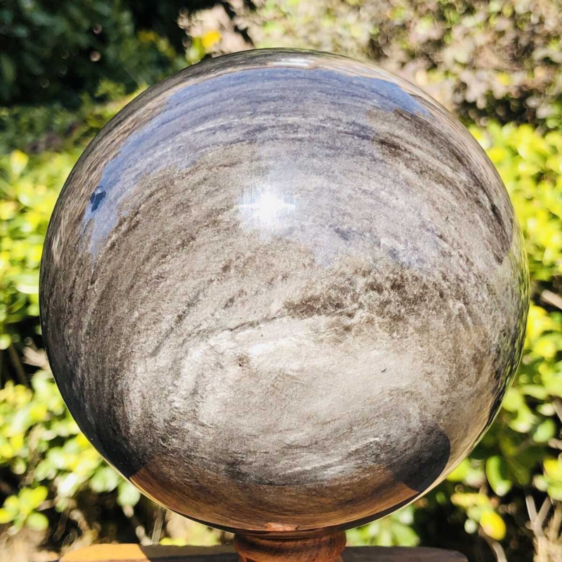 2150G HUGE Natural Silver Obsidian Sphere Crystal quartz Ball Healing 779