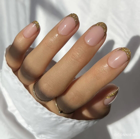 Glamnetic STARLIGHT Press-On Nails Short, Round 30 Nails Pink Nude/ Gold Tips