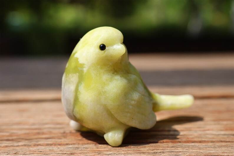 2.4" Natural Lantian jade Carved bird Reiki Creative Crystal Skull decor gift 1x