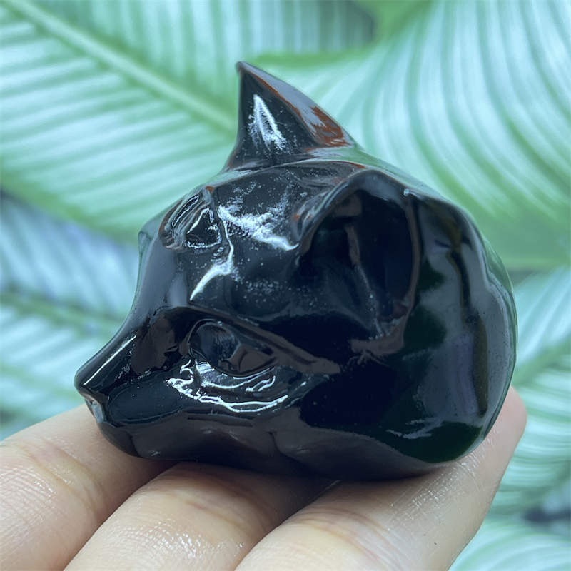 1pc Natural obsidian cat skull hand carved Quartz Crystal animal skull Reiki Hea