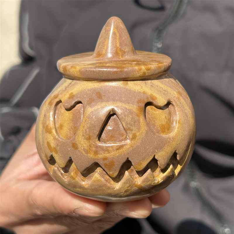 0.49Kg Natural serpenggiante jasper pumpkin carved Quartz Crystal skull Healing