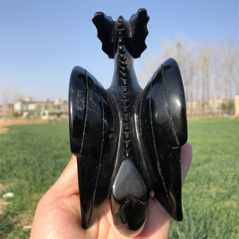 0.63kg Natural obsidian Quartz hand Carved Flying dragon crystal Reiki healing
