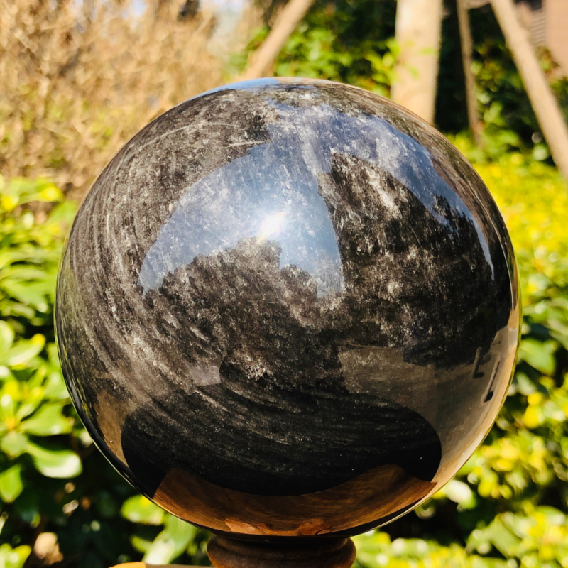 1380g Natural Silver Obsidian Quartz Crystal Ball Sphere Healing HH318