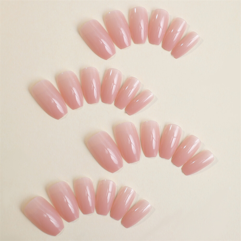 Nude Color Glossy False Nail Medium Coffin Press on Nails for Nail Art 24pcs