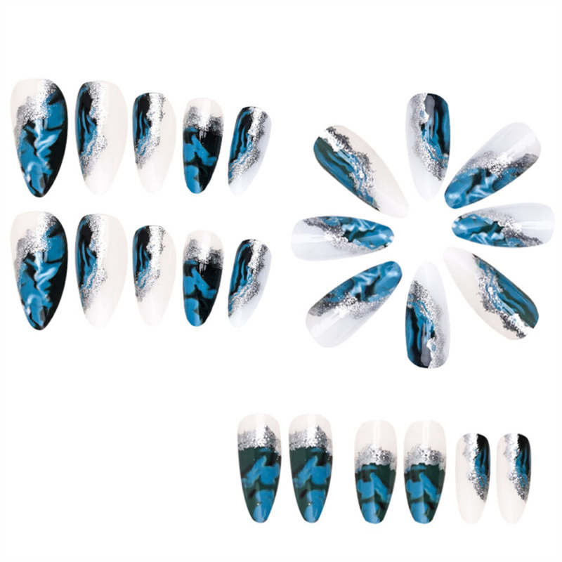 Blooming Sparkling False Nail Short Almond Press on Nails for Nail Art 24pcs