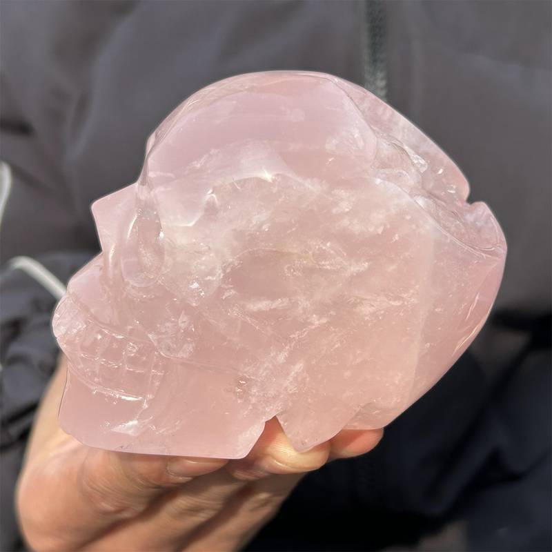 0.49kg Natural rose quartz skull carved Quartz Crystal skull Healing
