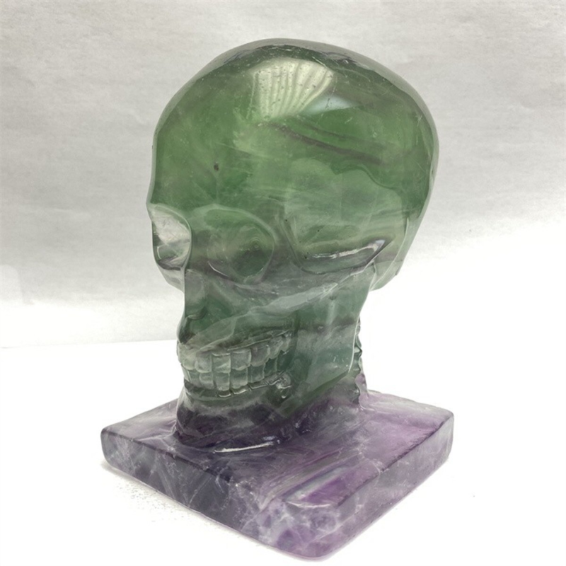 1330g Natural Beantiful Fluorite Quartz Skull Hand Carved Crystal Healing Skull