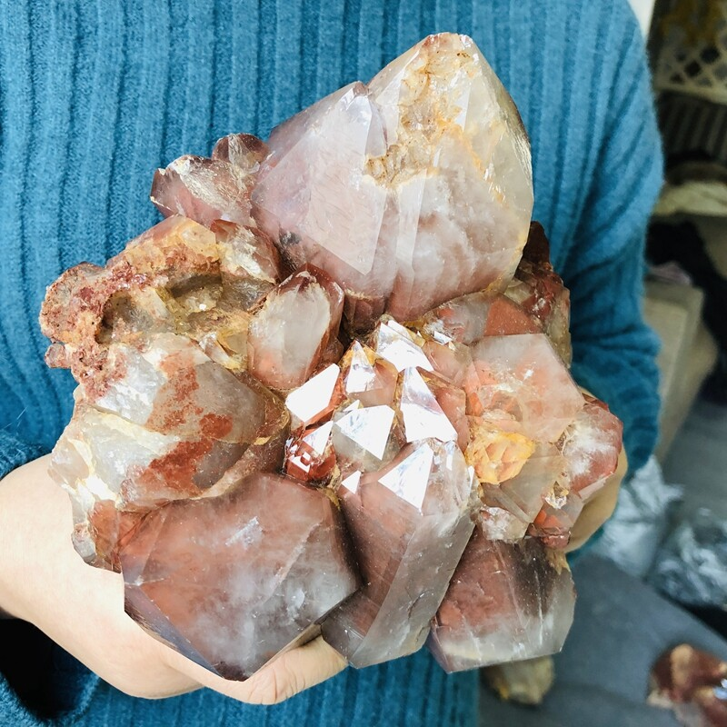 5.2lb Natural Red Ghost Pyramid Quartz Crystal Cluster Vug Raw Mineral Specimens