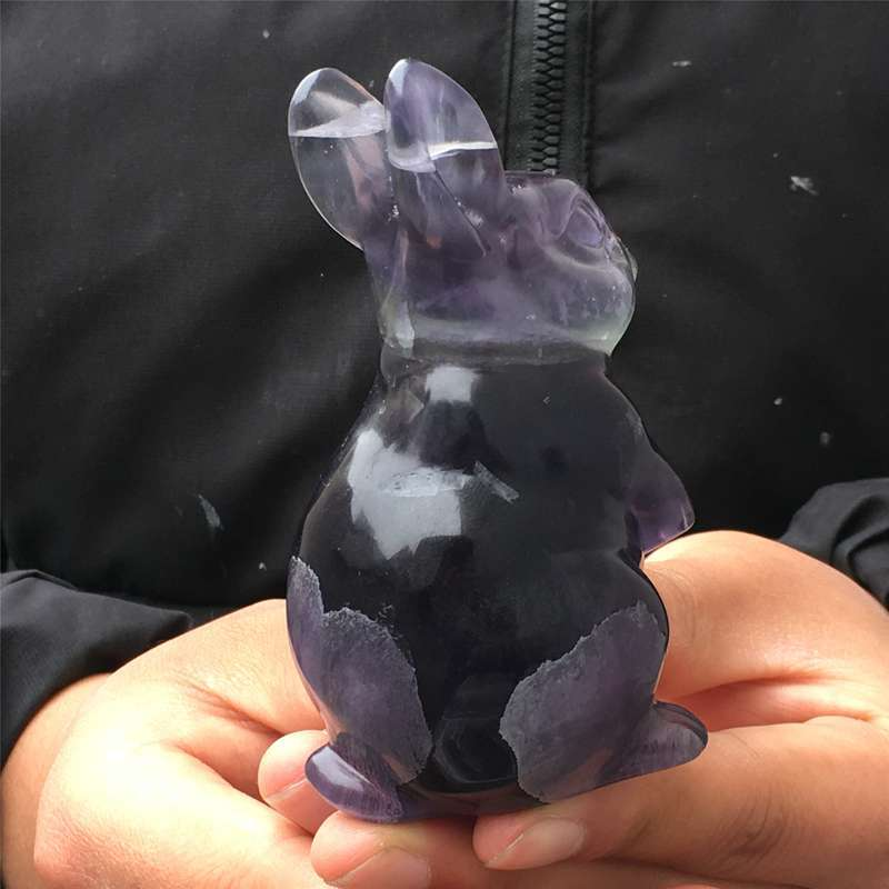 0.34kg Natural fluorite rabbit carved Quartz Crystal skull Healing