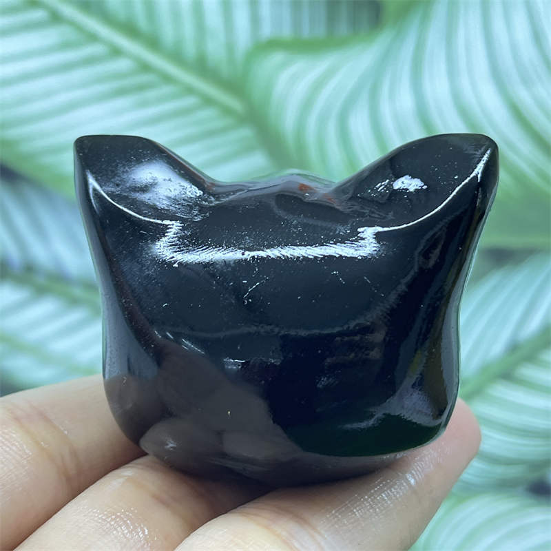 1pc Natural obsidian cat skull hand carved Quartz Crystal animal skull Reiki Hea