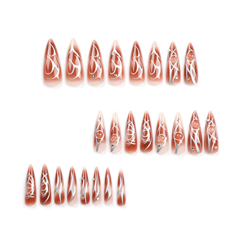 Winter Brown Blooming False Nail Long Almond Press on Nails for Nail Art 24pcs