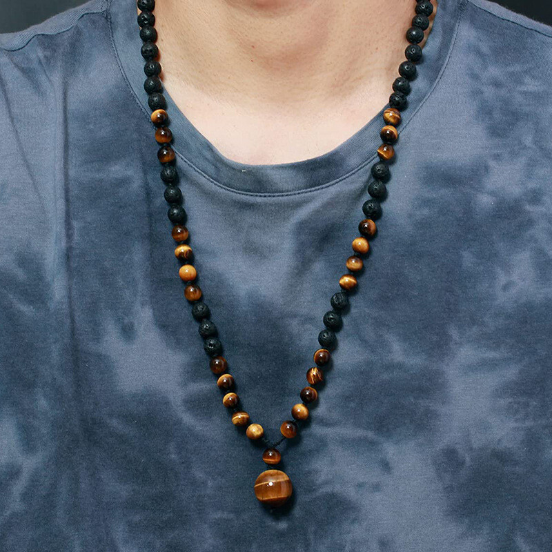 Natural Tiger Eye Stone Beads Necklaces Men Fashion Meditation Yoga Necklace