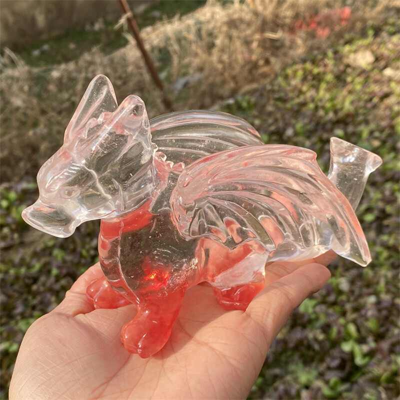 1.16LB Melting stone Carved Dragon Skull Quartz Crystal Figurine Gem Decor Gift