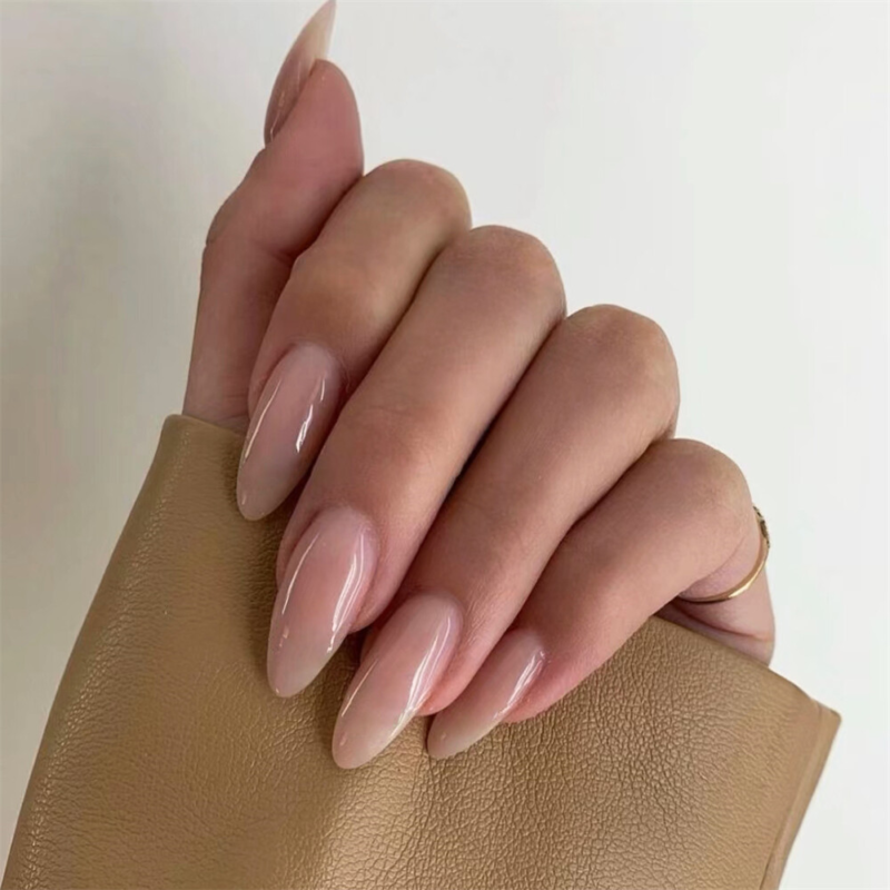 Almond Short Press On False Nails Nude Color Fashionable Summer Manicure 24pcs