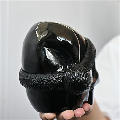 1.25kg Hand Carved Natural Obsidian Santa Hat Skull Reiki Crystal Skull decor Gi