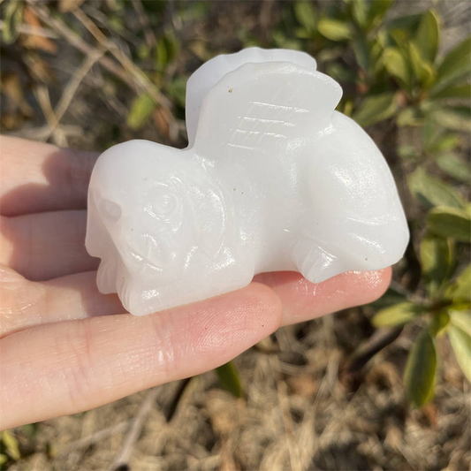 1pc Natural white jade  Angel dog hand carved Quartz Crystal stone skull Reiki h