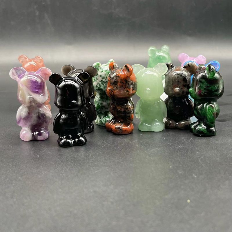 Natural Chakra Quartz Crystal Gloomy Little Bear Carved Animal Reiki Decor Gift