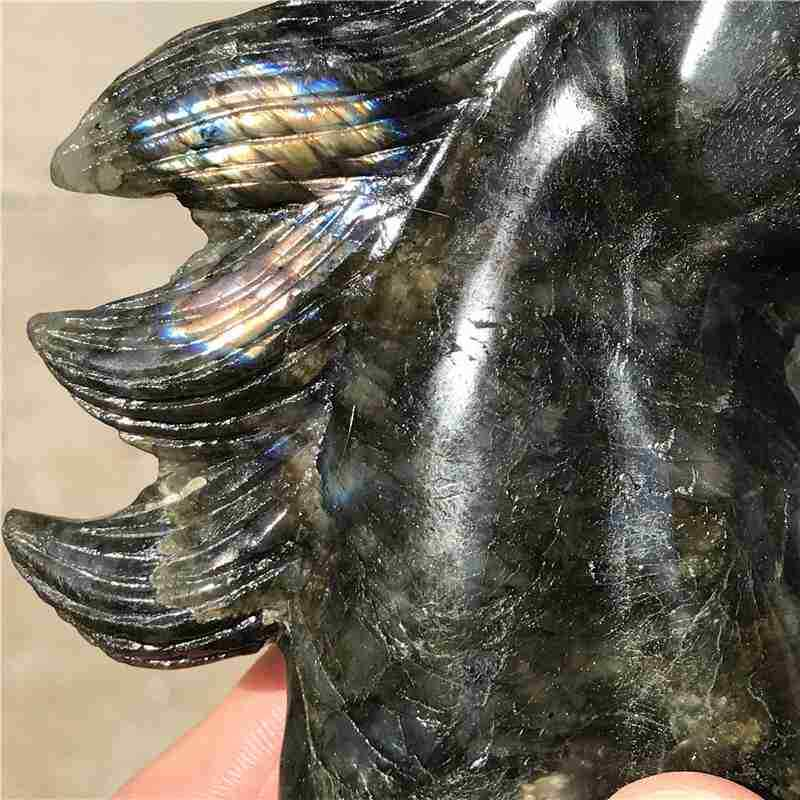 0.42kg Natural Labradorite unicorn carved Quartz Crystal skull Healing