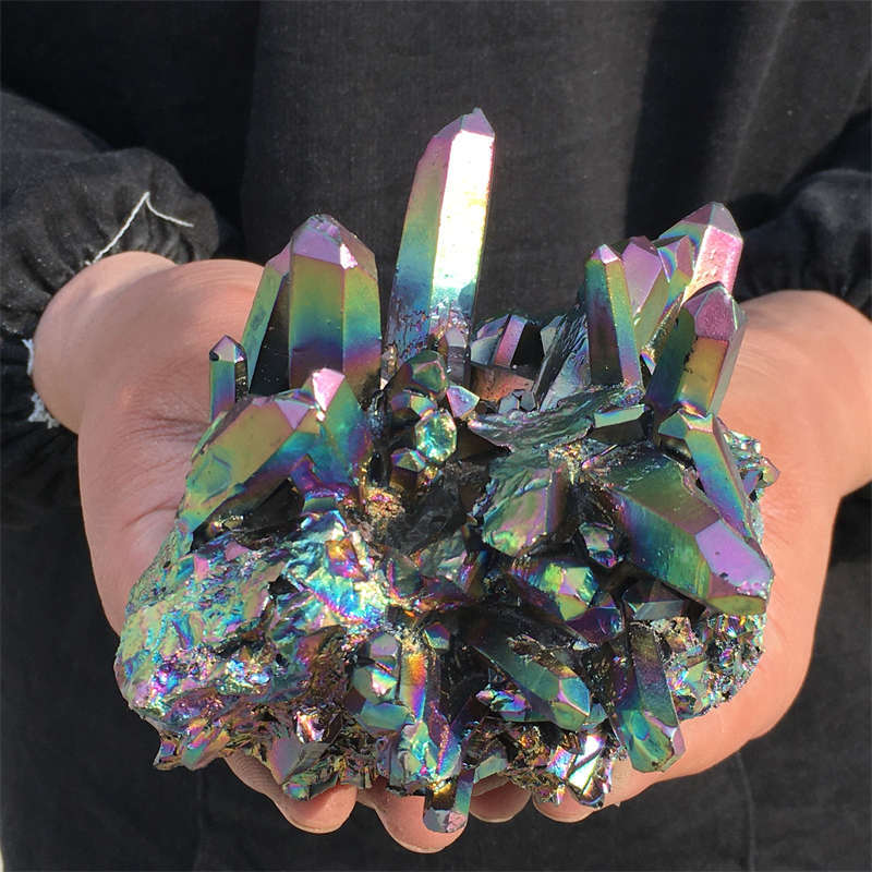 580g Electroplate Rainbow cluster quartz crystal mineral specimen reiki healing