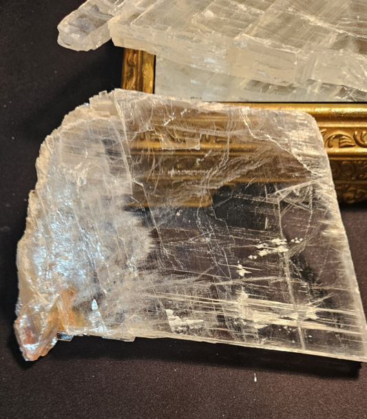 482g Natural Selenite Crystal Slab, Raw Phantom Slice, Gypsum Plate, Chakra