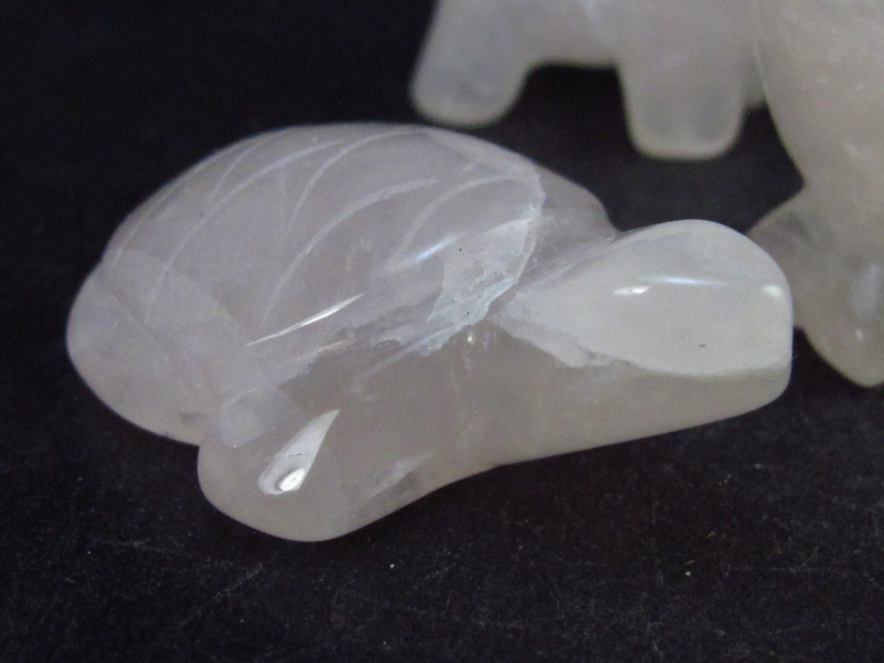 Three Rose Quartz Carved Animals - Owl, Turtle, Elephant - 28.9 Grams