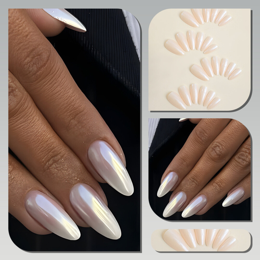 Shimmer Mirror Metal False Nail Medium Almond Press on Nails for Nail Art 24pcs