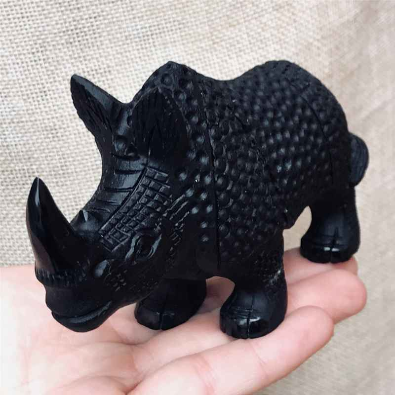 0.33kg Natural obsidian rhinoceros carved Quartz Crystal skull Healing