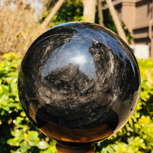 2.99LB TOP Natural Silver Obsidian Sphere Crystal quartz Ball Healing 786