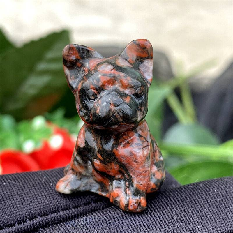 Natural Quartz Crystal Carved Rough Stone French Bulldog Healing Animal Decor