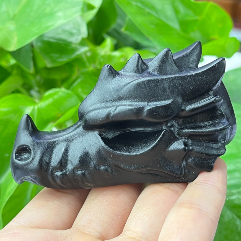 1pc Natural obsidian Dragon Carved quartz crystal animal skull Reiki gift 2.8"
