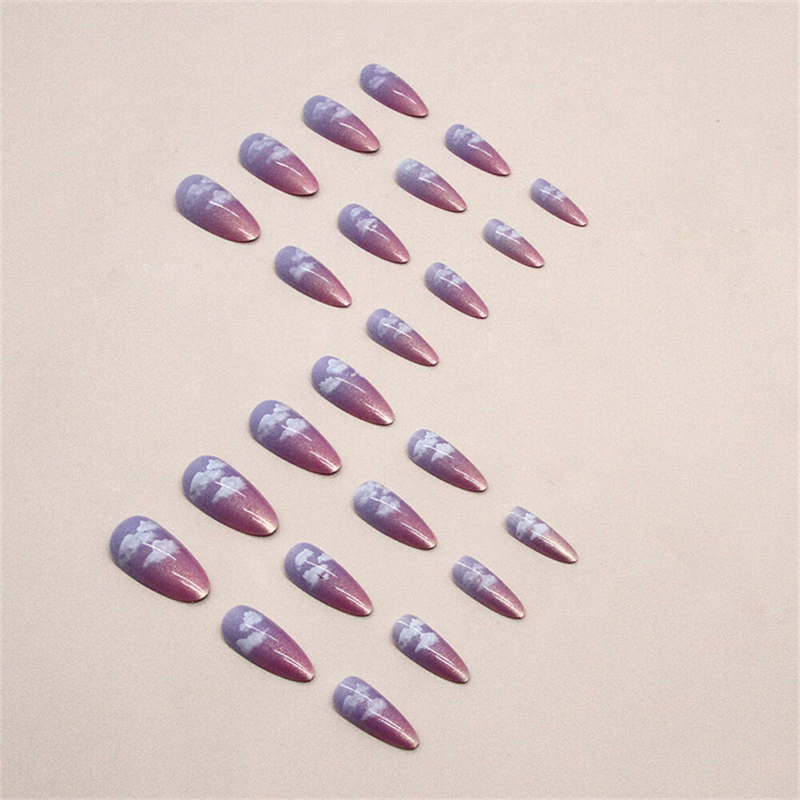 Dream Gradient Aurora False Nail Short Almond Press on Nails for Nail Art 24pcs