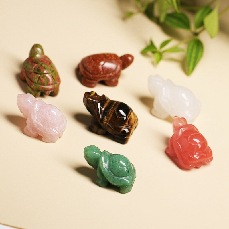 Natural Quartz Crystal Carved Longevity Tortoise Healing Gemstone Animal Turtle