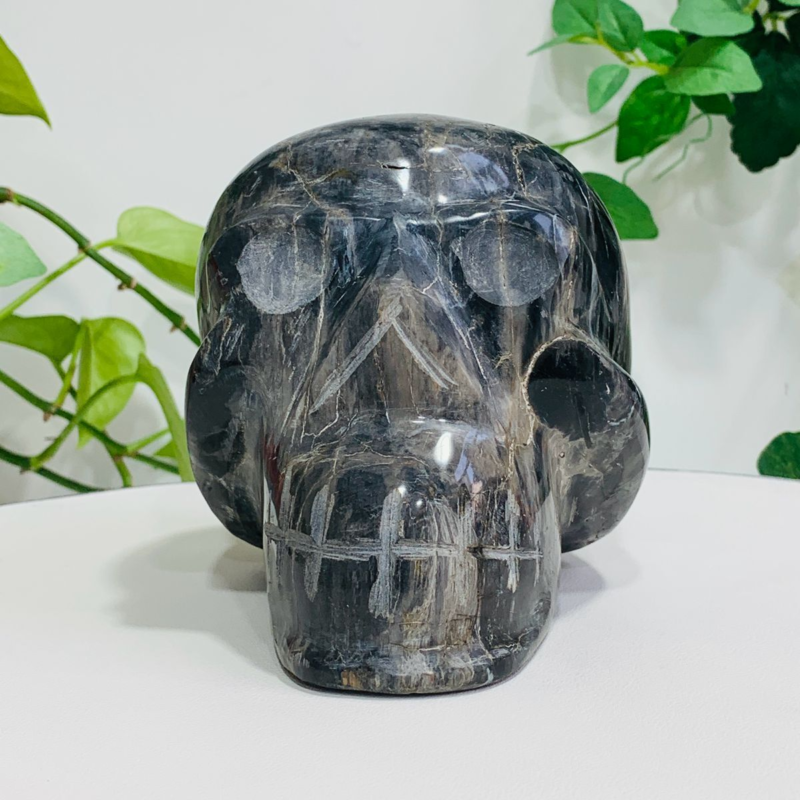 1877g Natural Crystal Jade Hand Carved Quartz Skull Medium Energy Reiki Healing