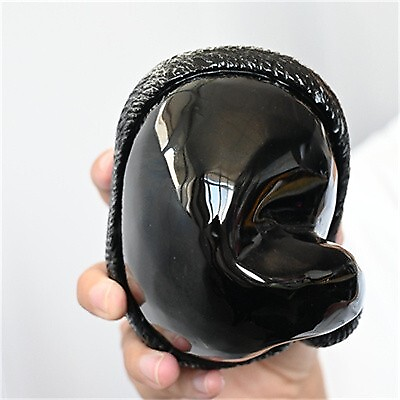 1.25kg Hand Carved Natural Obsidian Santa Hat Skull Reiki Crystal Skull decor Gi