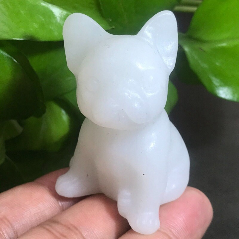 Natural Quartz Crystal Carved Rough Stone French Bulldog Healing Animal Decor