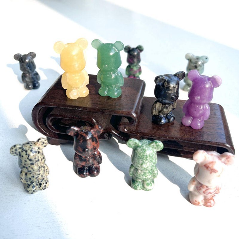 Natural Chakra Quartz Crystal Gloomy Little Bear Carved Animal Reiki Decor Gift
