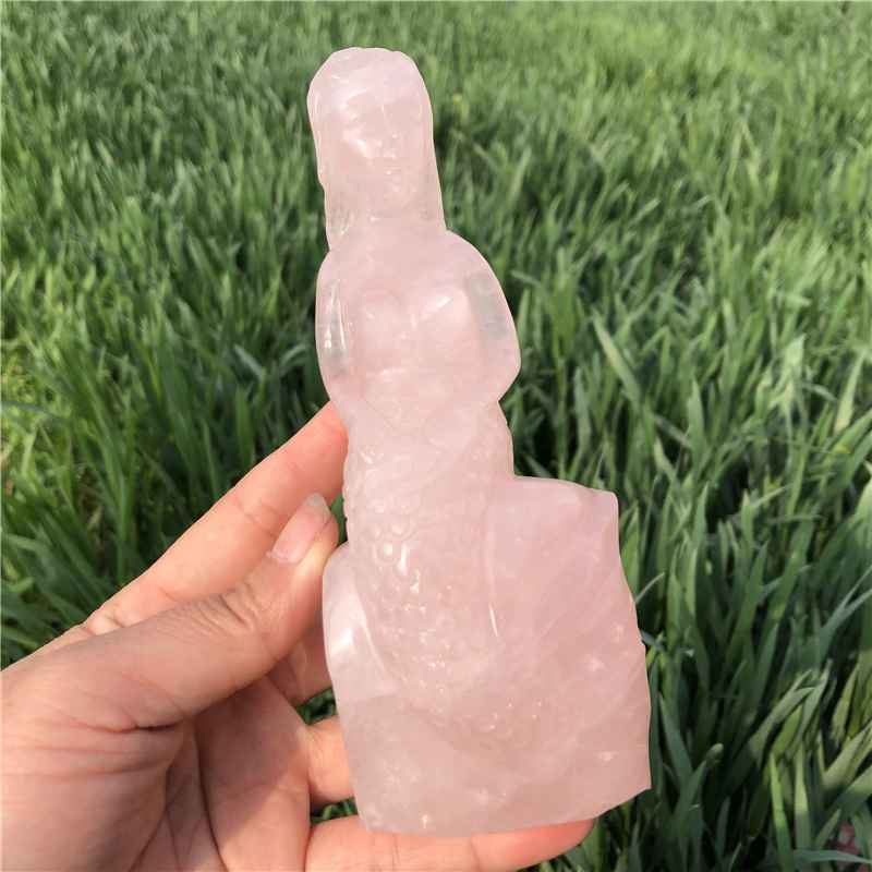 0.51kg Natural rose quartz mermaid carved Quartz Crystal skull Healing