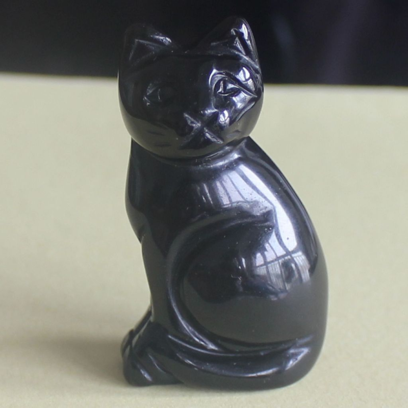 Carved mixed gemstone quartz crystal cat figurine animal carving home decor 2&apos;&apos;
