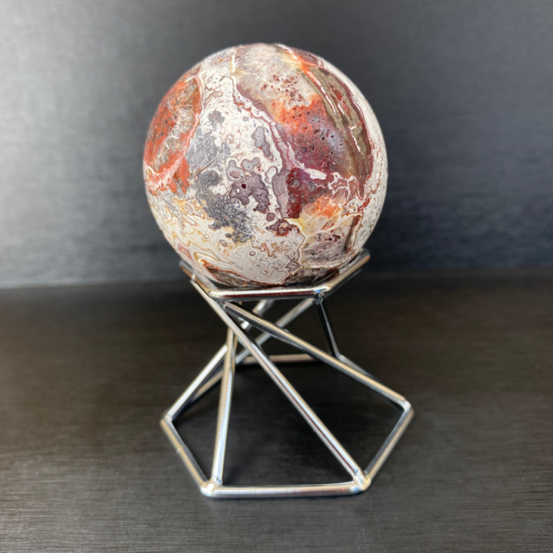 164g Natural Mexican agate ball crystal quartz sphere reiki healing Gem+ Stand