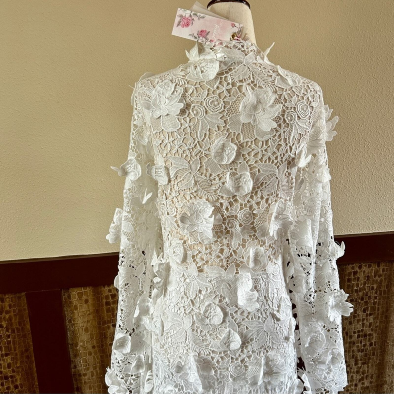 LoveShackFancy Bridal Sylvester Lace Guipure Plunge V Wedding Gown Size 14 NWT