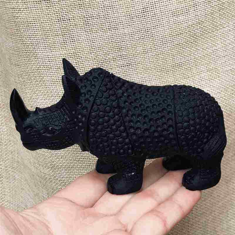 0.33kg Natural obsidian rhinoceros carved Quartz Crystal skull Healing
