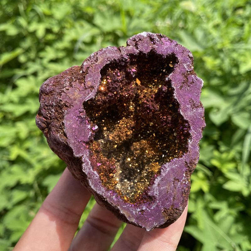160g Electroplating color Natural Crystal Agate cave ornaments crystal cluster